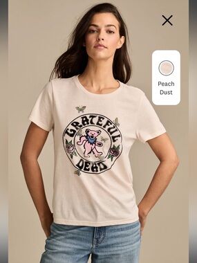 Lucky Brand Grateful Dead Butterflies Classic Crew in Peach Dust, XL, NWT